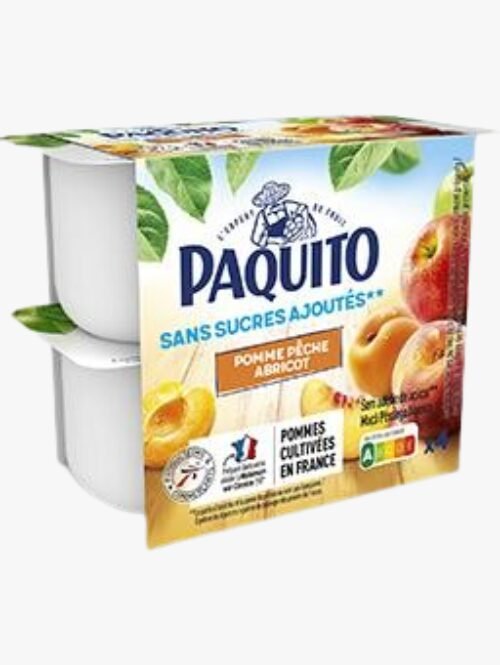 Purê de Frutas em Pote, Sem Açúcar Adicionado, Maça Francesa, Pêssego e Damasco (4x100g) - Paquito