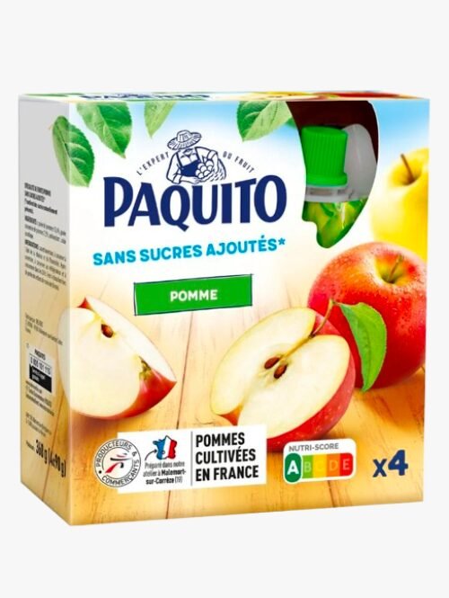 Purê de Frutas em Sachê, Sem Açúcar Adicionado, Maçã – 4x90g PAQUITO